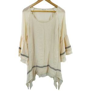 Indigo Soul Cream Blouse w/ Black Accents Women’s L | EUC